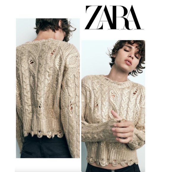 BLOGGER'S FAVE! Zara Metallic Cable Knit Sweater NWT - Picture 5 of 11